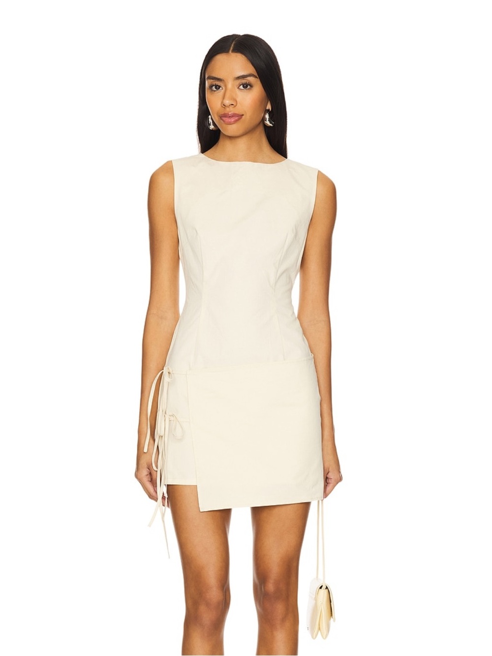 Sleeveless White Mini Dress with Side Tie Detail